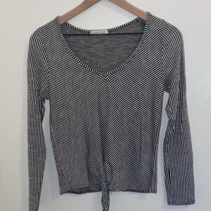 Caution To The Wind Black and White Striped Tie-Front Blouse